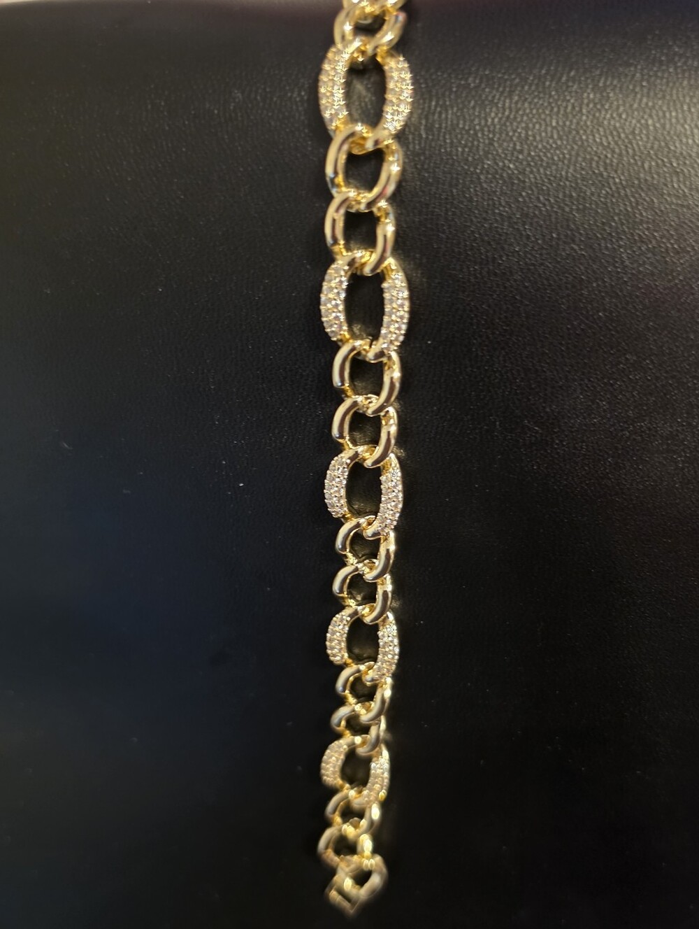 14k Gold Over Sterlin Silver Crystal Link Bracelet - Women Jewelry